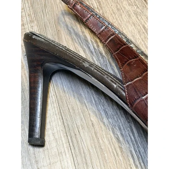 Brown Leather Slingback Heels Pointed Toe Classic Lauren Ralph Lauren 8.5 - Picture 8 of 11